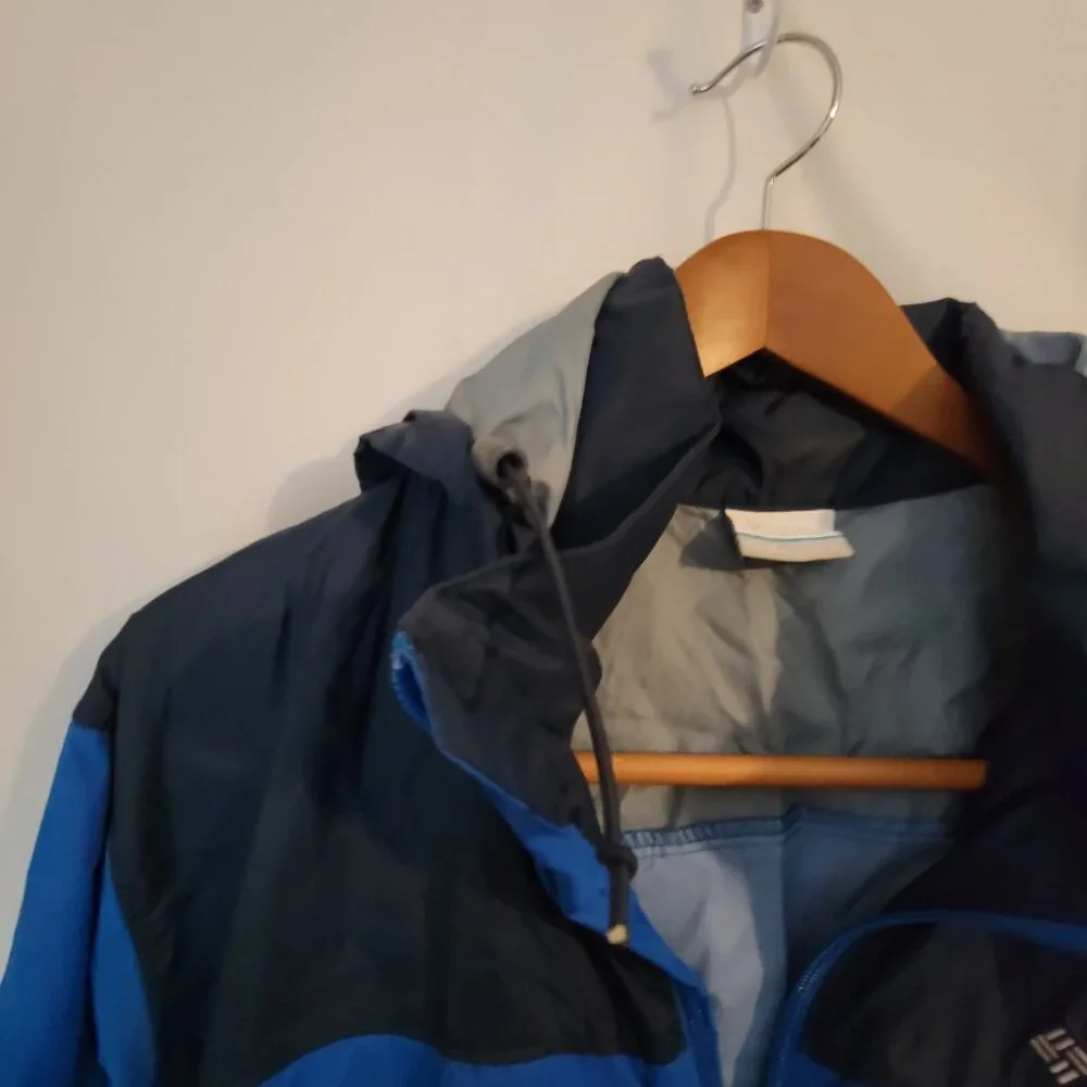 Men's Columbia L Blue Rain Jacket Coat Windbreaker - Picture 3 of 4